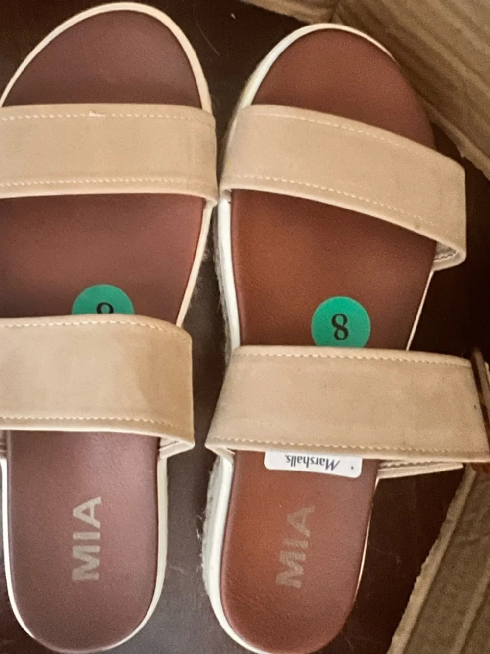 MIA Tan Double-Strap Slide Sandals with Buckle Accent - Picture 5 of 14